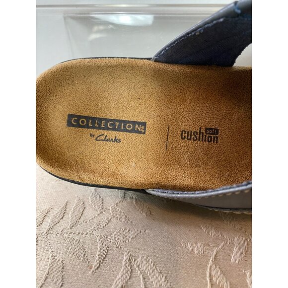 Clarks Leather Slip-On Wedge Sandals Shoes Floral Embellishment Gray Size 9 - Picture 8 of 10